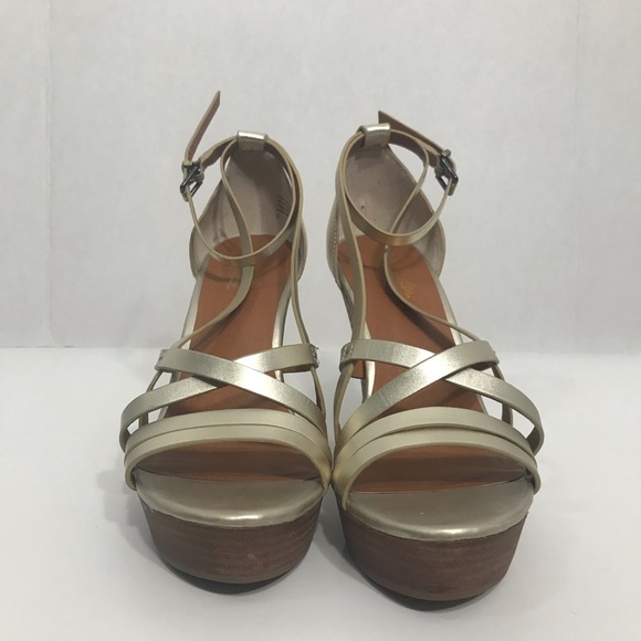Seychelles Gold Strap Wedge Sandals - 8 - Picture 2 of 6